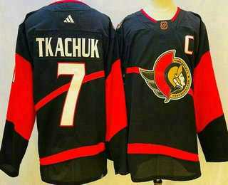 Men%27s Ottawa Senators #7 Brady Tkachuk Black 2022 Reverse Retro Authentic Jersey